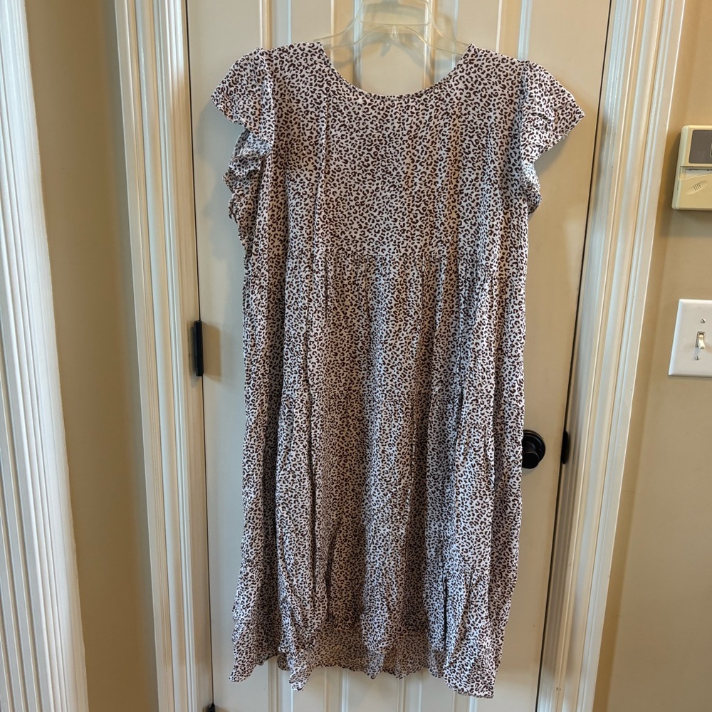 Brown and white leopard print midi dress, size XL